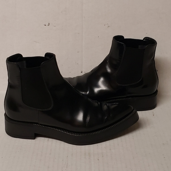 PRADA - Chelsea Black Leather Ankle Boots - Picture 2 of 7